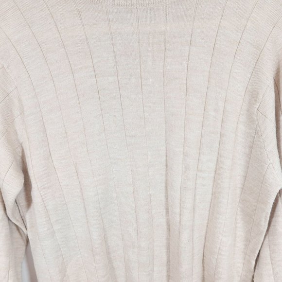 4/$25 Vintage JENNIFER MOORE M Beige Wool Blend Wide Ribbed Mock Neck Sweater - Picture 4 of 5